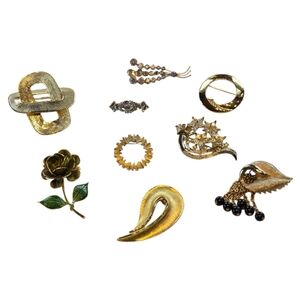 Brooch 9 Piece Gold Silver Vintage Bundle